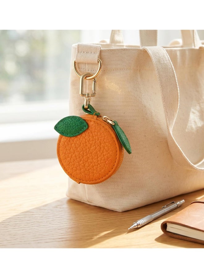 Cute Orange Shaped PU Leather Coin Purse Keychain, Mini Zipper Pouch, Portable Earphone Storage Bag Charm Key Holder For Backpack Handbag - Image 5