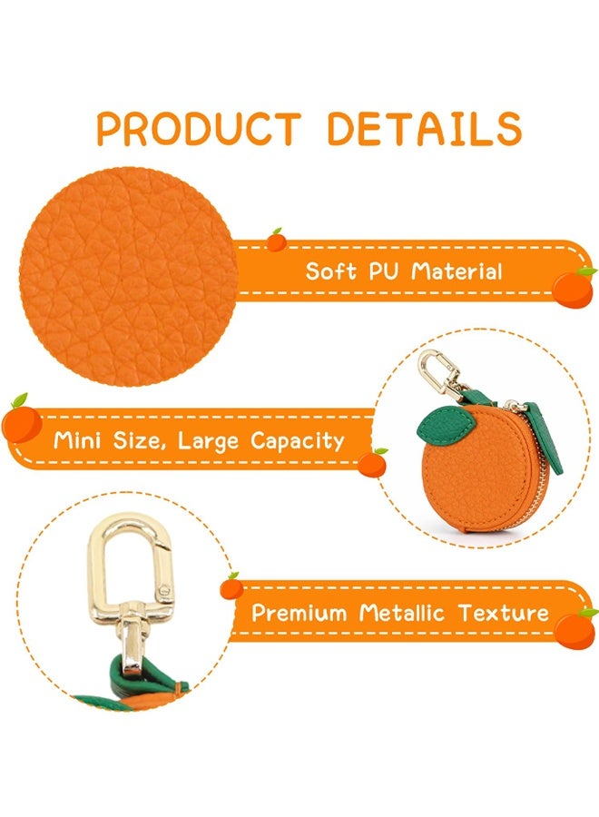 Cute Orange Shaped PU Leather Coin Purse Keychain, Mini Zipper Pouch, Portable Earphone Storage Bag Charm Key Holder For Backpack Handbag - Image 3