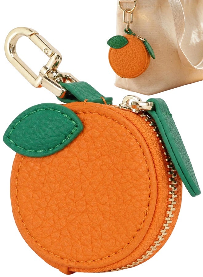 Cute Orange Shaped PU Leather Coin Purse Keychain, Mini Zipper Pouch, Portable Earphone Storage Bag Charm Key Holder For Backpack Handbag - Image 1