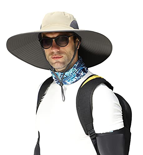 Leotruny Men Wide Brim Sun Hats UPF50+ Waterproof Breathable Bucket Hat for Fishing, Hiking, Camping (C01-khaki) - Image 1