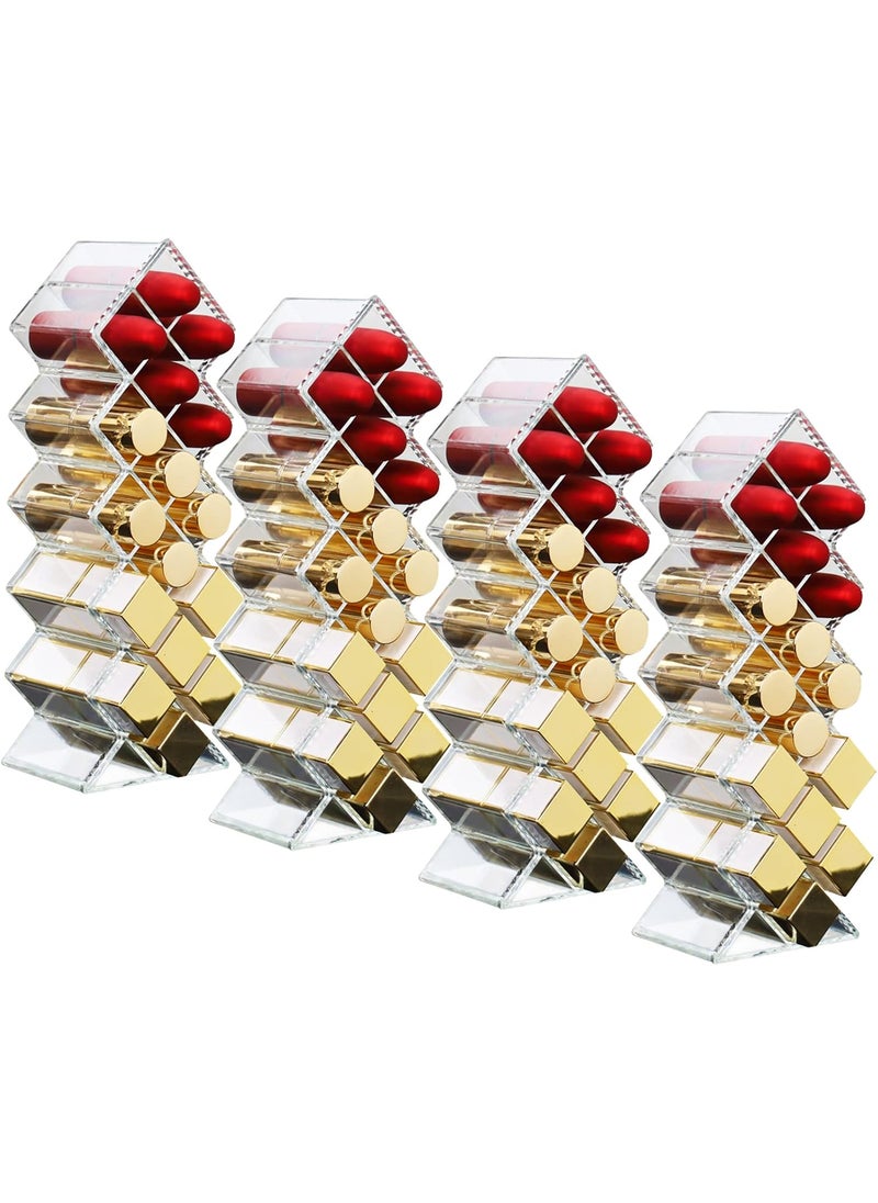 Cedilis Cedilis 4 Pack Acrylic Lipstick Holder Organizer, 64 Slot Clear Lip Gloss Storage Organizer, Fish Shape Lipstick Display Stand Tower for Cosmetic Makeup and Dresser Display 