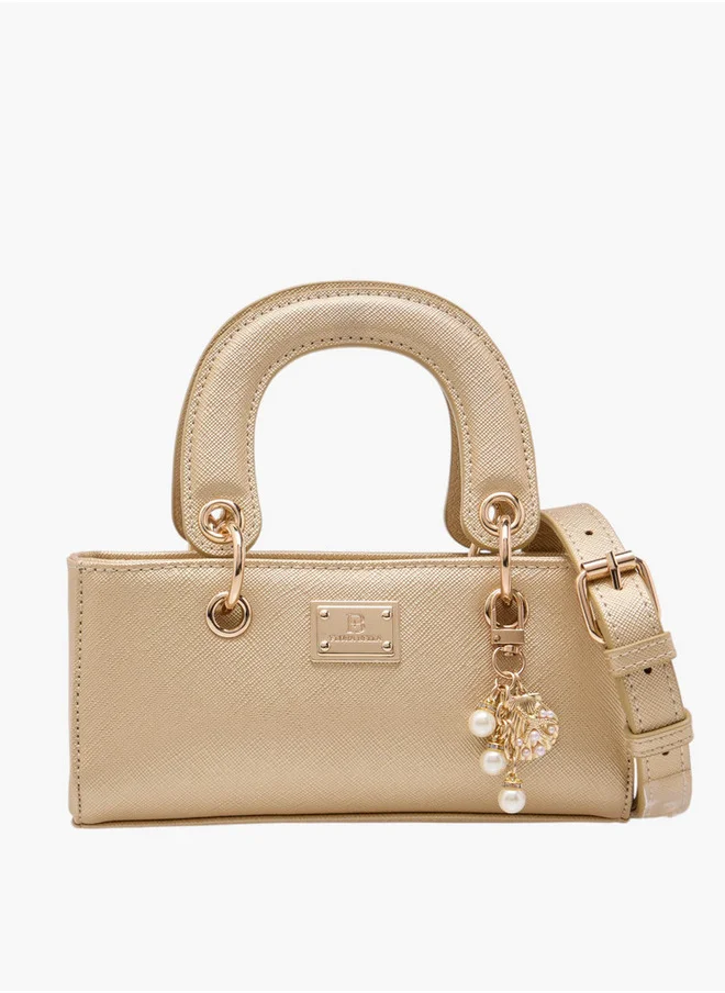 Flora Bella By Shoexpress Textured Crossbody Bag with Detachable Strap and Charm Detail