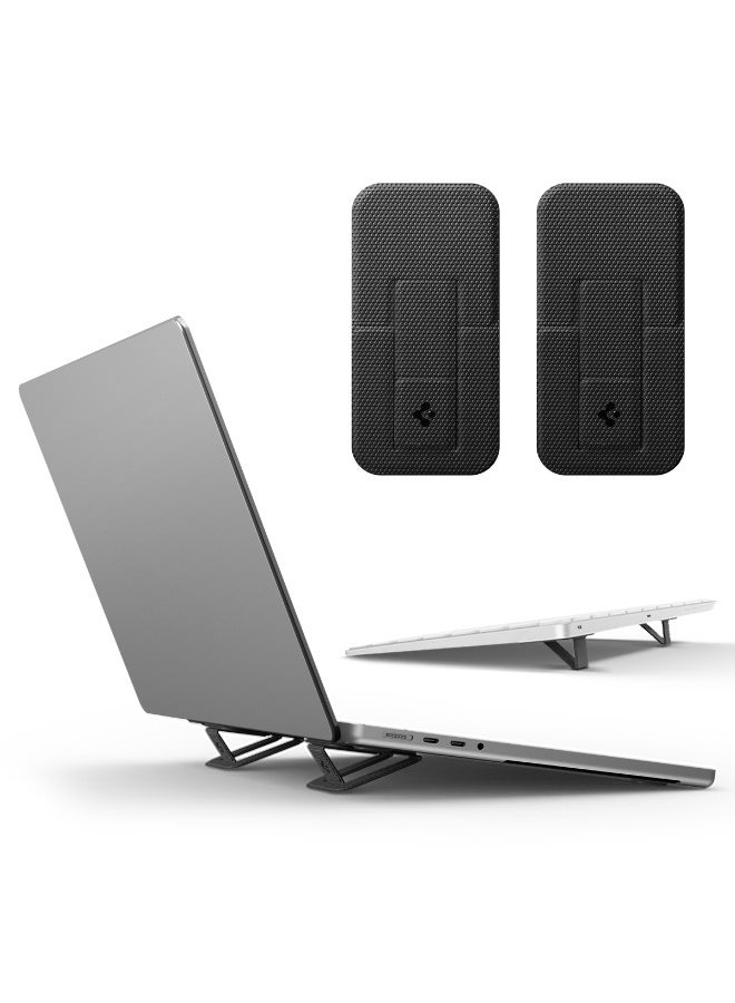 Spigen Slim Fold Adhesive Laptop Stand 2 Piece Foldable Portable Dual Ergonomic Angle Adjustment Lift Anti-Slip Compatible with MacBook Pro, MacBook Air 11"-16" and More - Black (LD201-S2) - Image 1