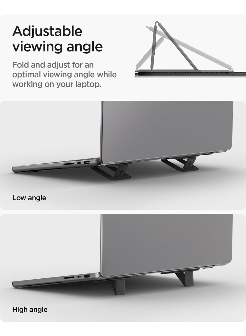 Spigen Slim Fold Adhesive Laptop Stand 2 Piece Foldable Portable Dual Ergonomic Angle Adjustment Lift Anti-Slip Compatible with MacBook Pro, MacBook Air 11"-16" and More - Black (LD201-S2) - Image 5