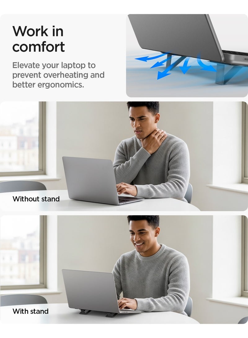 Spigen Slim Fold Adhesive Laptop Stand 2 Piece Foldable Portable Dual Ergonomic Angle Adjustment Lift Anti-Slip Compatible with MacBook Pro, MacBook Air 11"-16" and More - Black (LD201-S2) - Image 3