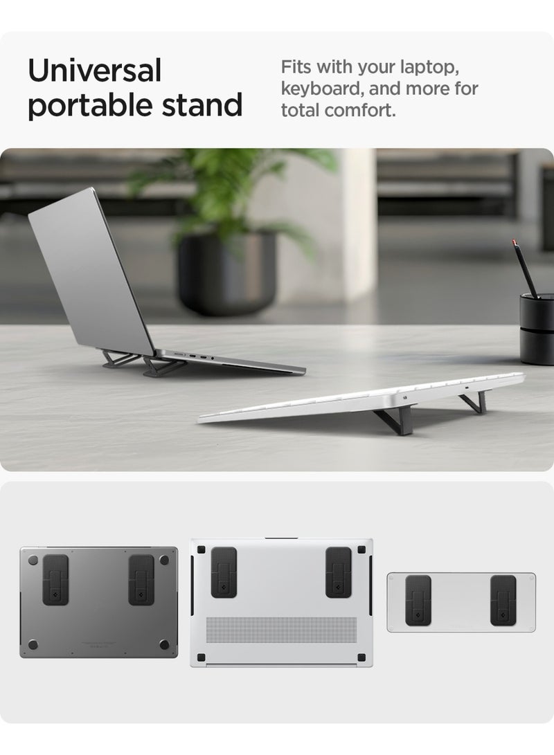 Spigen Slim Fold Adhesive Laptop Stand 2 Piece Foldable Portable Dual Ergonomic Angle Adjustment Lift Anti-Slip Compatible with MacBook Pro, MacBook Air 11"-16" and More - Black (LD201-S2) - Image 2