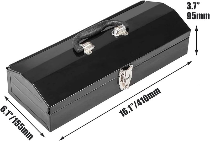 TORIN ATB102B 16" Hip Roof Style Portable Steel Tool Box with Metal Latch Closure, Black - Image 3