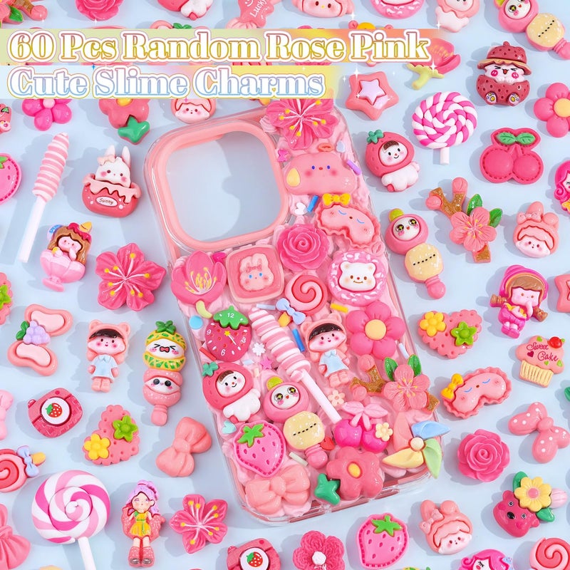 Glitzest 60PCS TINKRSTUFF Rose Pink Slime Charms Cute Flatback Resin Charms for Slime, Random Kawaii Decoden Charm for Embellishments Phone Junk Case Charms Bulk, Hairpins Scrapbooking Crafting & DIY Decor - Image 3