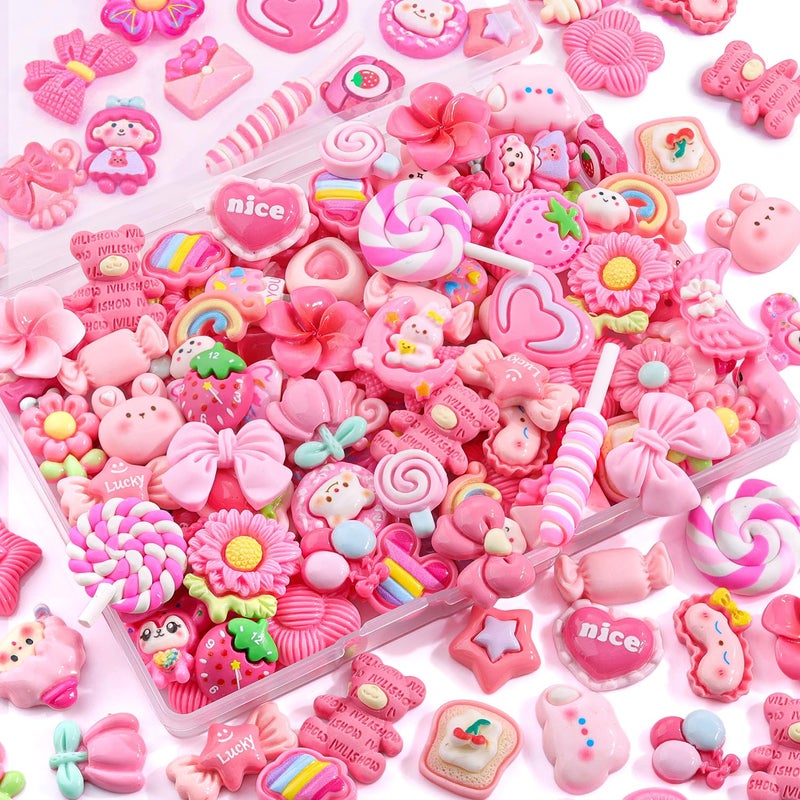 Glitzest 60PCS TINKRSTUFF Rose Pink Slime Charms Cute Flatback Resin Charms for Slime, Random Kawaii Decoden Charm for Embellishments Phone Junk Case Charms Bulk, Hairpins Scrapbooking Crafting & DIY Decor - Image 1