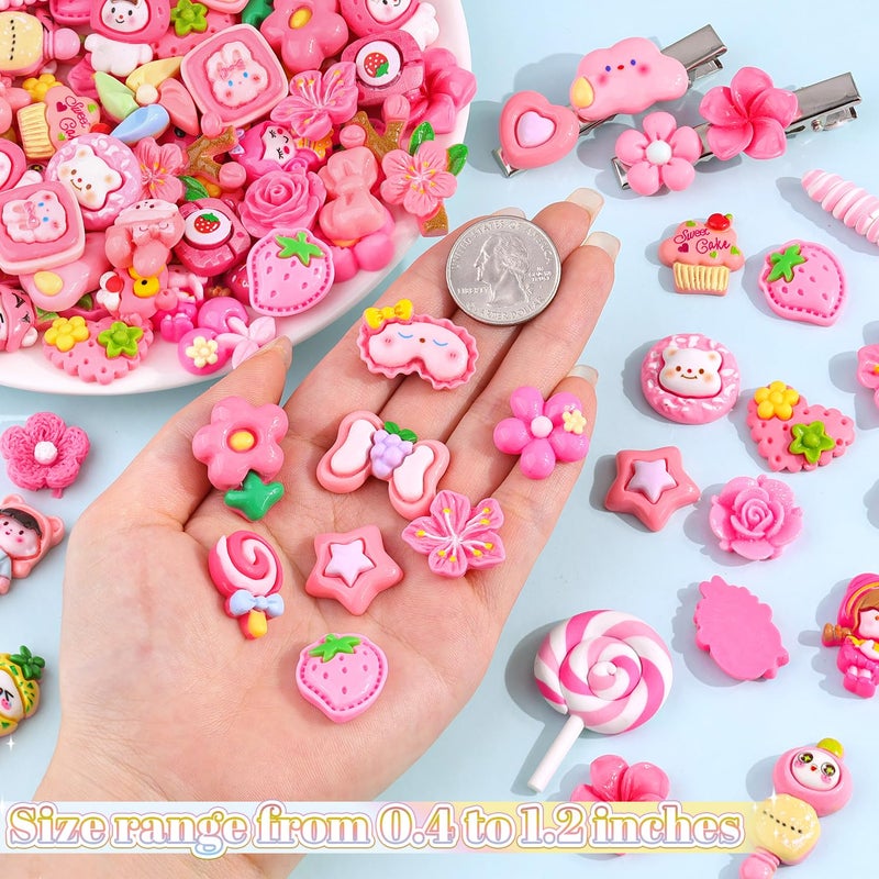 Glitzest 60PCS TINKRSTUFF Rose Pink Slime Charms Cute Flatback Resin Charms for Slime, Random Kawaii Decoden Charm for Embellishments Phone Junk Case Charms Bulk, Hairpins Scrapbooking Crafting & DIY Decor - Image 2
