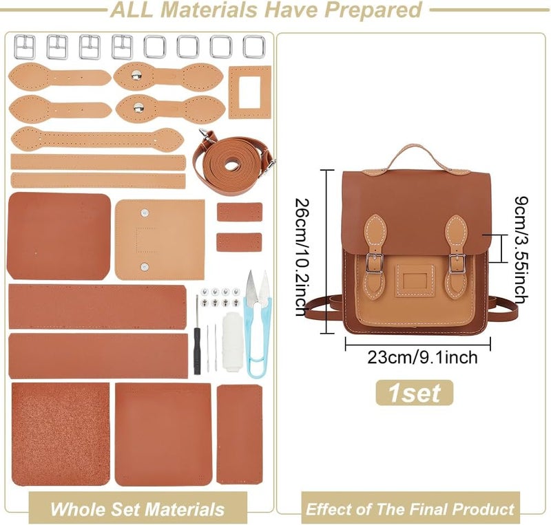 كلاراكو مجموعة صنع حقيبة ظهر من الجلد الصناعي من Klarako DIY، مجموعة خياطة حقيبة كتف جلدية كاملة، مجموعة خياطة حقيبة يد بنمط جلدي يدوي الصنع، مجموعة خياطة جميع المواد، مجموعة حرف جلدية من Klarakoger، حقيبة محفظة، لون بني غامق - Image 2