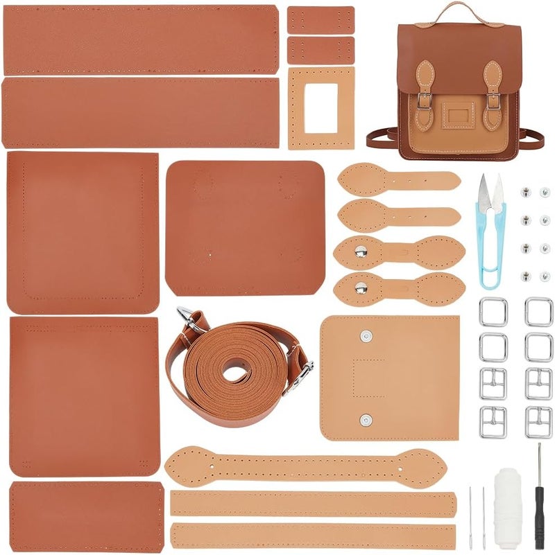 كلاراكو مجموعة صنع حقيبة ظهر من الجلد الصناعي من Klarako DIY، مجموعة خياطة حقيبة كتف جلدية كاملة، مجموعة خياطة حقيبة يد بنمط جلدي يدوي الصنع، مجموعة خياطة جميع المواد، مجموعة حرف جلدية من Klarakoger، حقيبة محفظة، لون بني غامق - Image 1