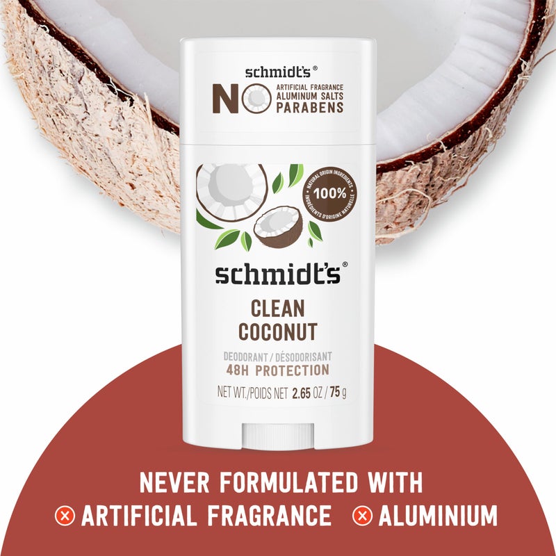 Schmidt's Aluminum-Free Vegan Deodorant Clean Coconut for Women and Men, with 24 Hour Odor Protection, Natural Ingredients, Cruelty-Free, 2.65 oz - Image 3
