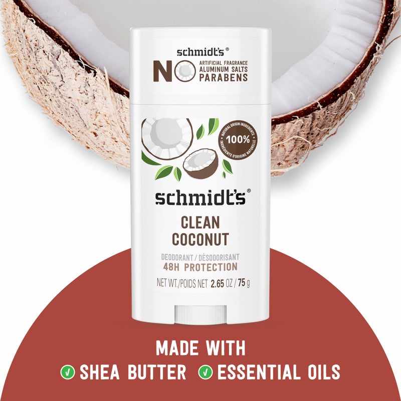Schmidt's Aluminum-Free Vegan Deodorant Clean Coconut for Women and Men, with 24 Hour Odor Protection, Natural Ingredients, Cruelty-Free, 2.65 oz - Image 2