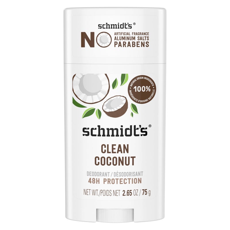 Schmidt's Aluminum-Free Vegan Deodorant Clean Coconut for Women and Men, with 24 Hour Odor Protection, Natural Ingredients, Cruelty-Free, 2.65 oz - Image 1