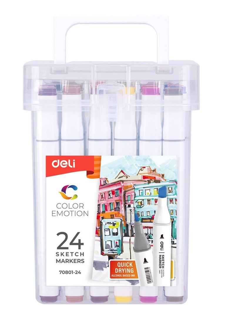 Deli Markers رسم مزدوجة الجوانب 24 قطعة متعددة الألوان - Image 1