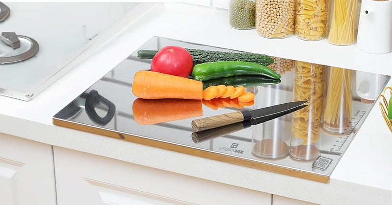 UrbanFix Counter Top Chopping Board Stainless Steel - Extra Large, 60x47x1.2cm Heavy Duty Multipurpose Worktop Platform with Round Edge | Hygiene, Easy to Clean + 25 MM Bend - Image 2