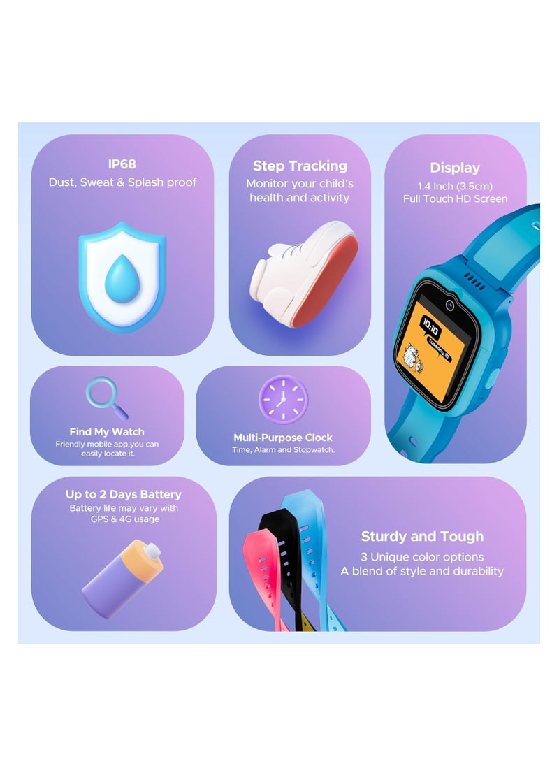 Generic - boAt Newly Launched Wanderer Smart Kid's Watch w/ 1.4" (3.5 cm) HD Display, 4G/Wi-Fi, 2-Way Video & Voice Calls, SOS, Geo Fencing, Restrict Unknown Calls, Parental Controls,2MP Camera(Sky Blue) - Image 1