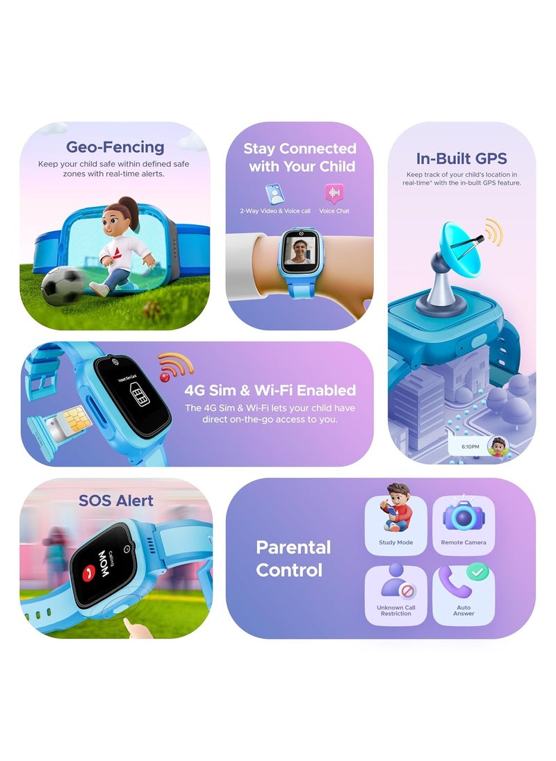 Generic - boAt Newly Launched Wanderer Smart Kid's Watch w/ 1.4" (3.5 cm) HD Display, 4G/Wi-Fi, 2-Way Video & Voice Calls, SOS, Geo Fencing, Restrict Unknown Calls, Parental Controls,2MP Camera(Sky Blue) - Image 1