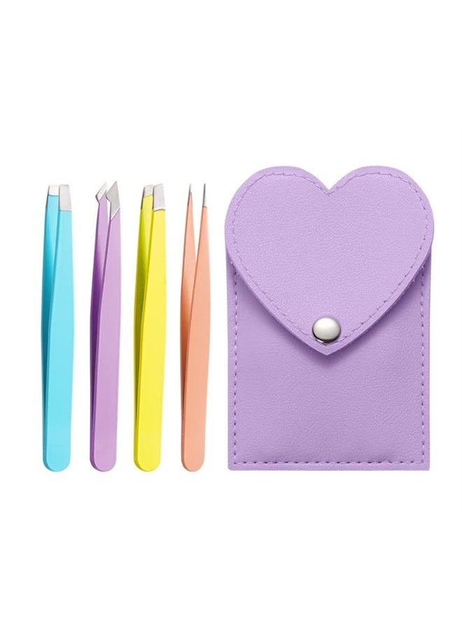 Cincofelia - Precision Tweezers for Women Stainless Steel Eyebrow kits with Case(Purple) - Image 1