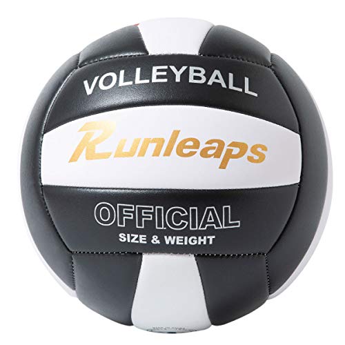 Runleaps Volleyball, Waterproof Indoor Outdoor Volleyball for Beach Game Gym Training, Official Size 5 (Black/White) - Image 1