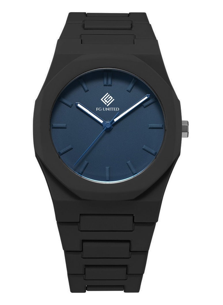 FG UNITED Mens Luxury Black Plastic Band Quartz Wrist Watch 40mm - FG6006 