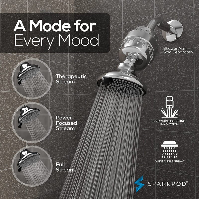 SparkPod 23-Stage Filtered Shower Head with 3 Spray Settings - High Pressure Shower Head with Filters for Dry Hair and Skin - Showerhead with Filter Reduces Chlorine & Heavy Metals (Polished Chrome) - Image 4