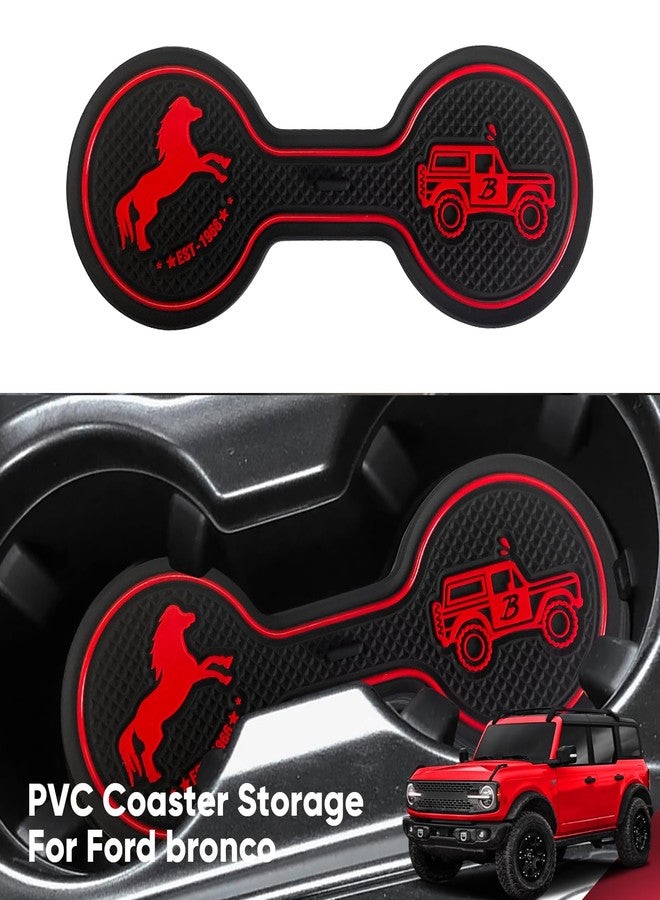 LSAUTO for Ford Bronco 2021.2022 Car Cup Holder Coaster, Car Decorative Water Coaster, Beverage Coaster, Silicone Cup Holder Coaster, Car Accessories Pad (Red) - Image 2