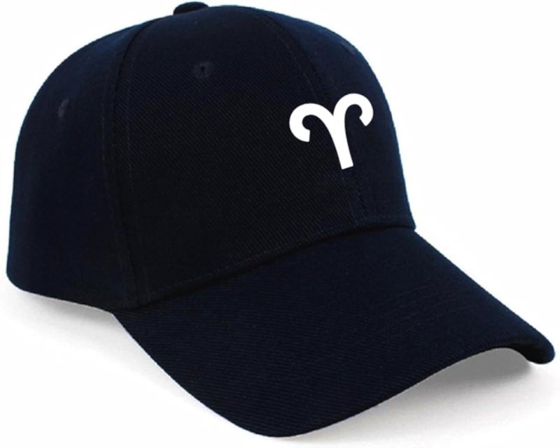 Black hat printed with distinctive shapes, printed on your zodiac sign (Aries), in white for unisex