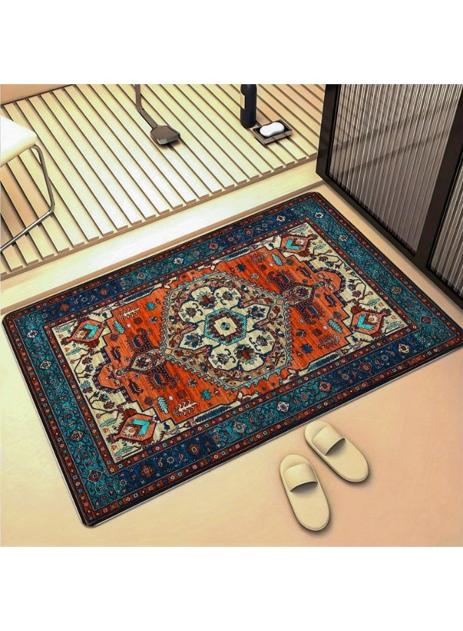 Polyester Indoor/Outdoor Area Rug with Non-Slip Backing, Orange-Red & Sapphire Blue Bohemian Design - Image 2