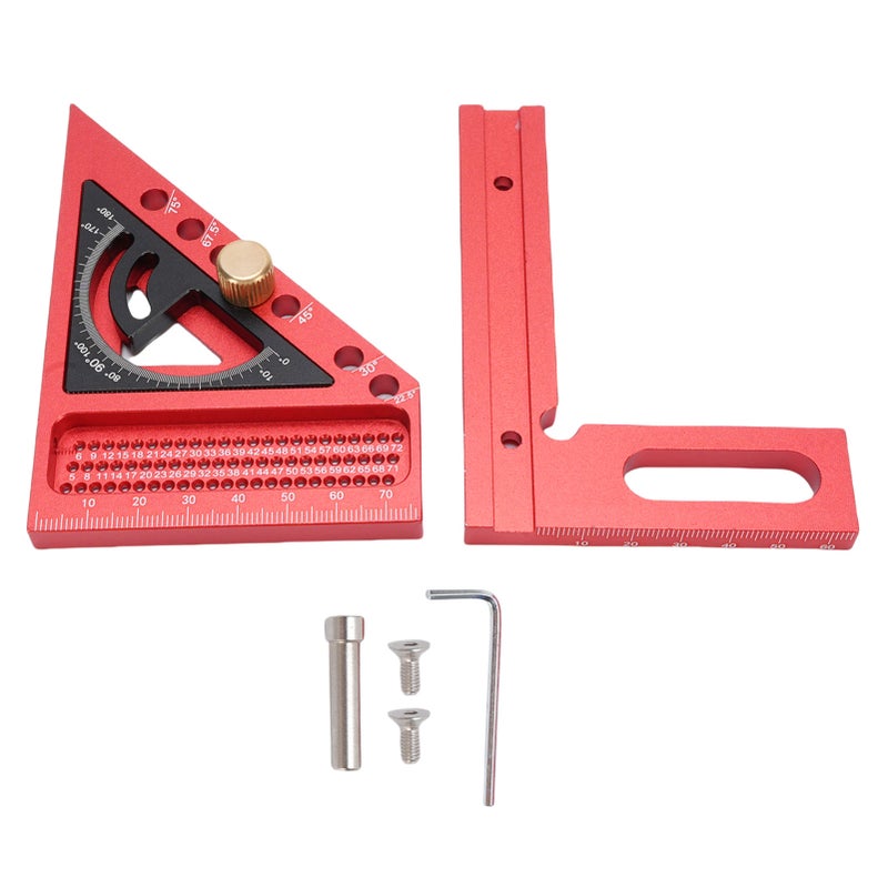 3D Multi Angle Measuring Ruler 0-180 Degree Protractor Aluminum Alloy Anodized Drawing Line Ruler Carpenter Square Red and Black - Image 1