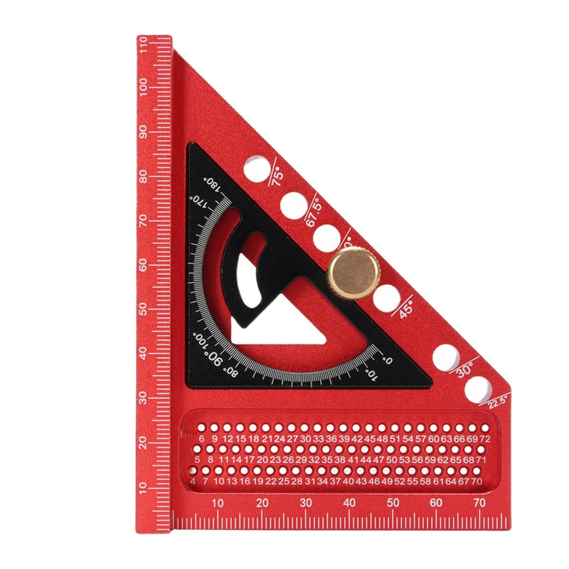 3D Multi Angle Measuring Ruler 0-180 Degree Protractor Aluminum Alloy Anodized Drawing Line Ruler Carpenter Square Red and Black - Image 2