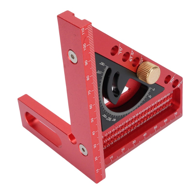 3D Multi Angle Measuring Ruler 0-180 Degree Protractor Aluminum Alloy Anodized Drawing Line Ruler Carpenter Square Red and Black - Image 4