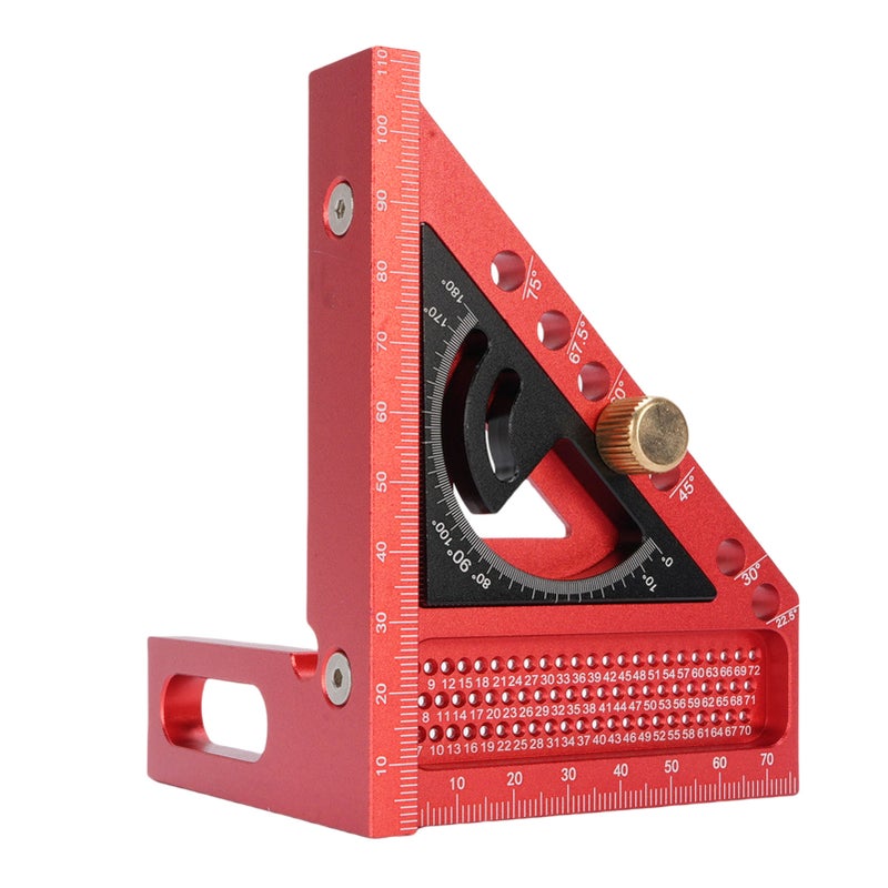 3D Multi Angle Measuring Ruler 0-180 Degree Protractor Aluminum Alloy Anodized Drawing Line Ruler Carpenter Square Red and Black - Image 3
