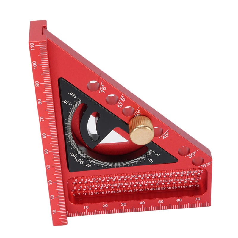 3D Multi Angle Measuring Ruler 0-180 Degree Protractor Aluminum Alloy Anodized Drawing Line Ruler Carpenter Square Red and Black - Image 5