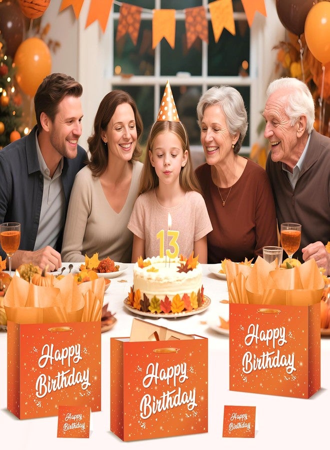 حقيبة هدايا عيد ميلاد LUUFILx برتقالية وبيضاء للأطفال والنساء، حقائب هدايا حفلات عيد ميلاد سعيد مع ورق تغليف وبطاقة، مناسبة لحفلات استقبال المولود الجديد، زينة حفلات الهالوين، لوازم الحفلات - Image 2