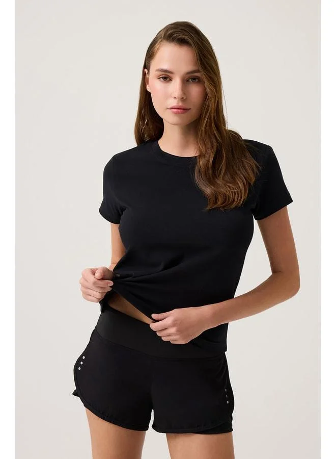 Los Ojos Black Plain Cut T-Shirt Regular Fit.