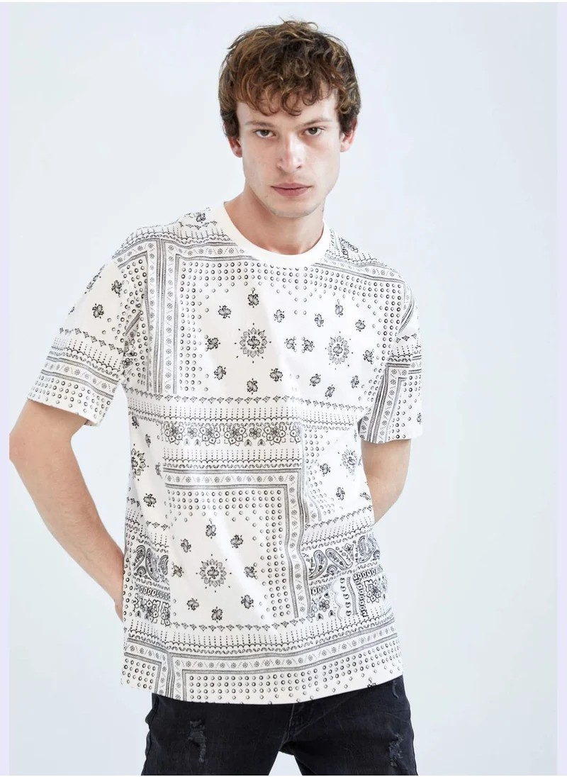 DeFacto Boxy Fit Short Sleeve Ethnic Print T-Shirt