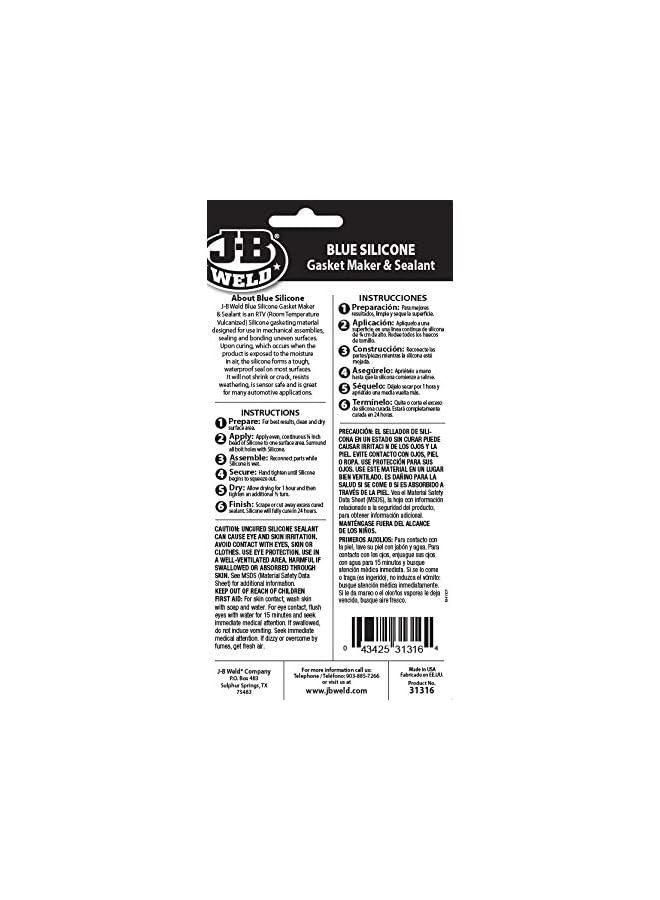 J-B Weld 31316 RTV Silicone Gasket Maker and Sealant - 3 oz. - Blue - Image 3