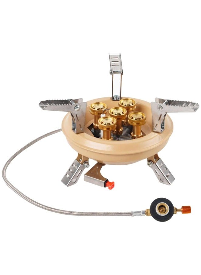 المؤسس مواقد التخييم، موقد غاز محمول بخمسة شعلات مع خرطوم غاز ممتد وحقيبة حمل - مثالي للتخييم والسفر والمغامرات الخارجية - Image 1