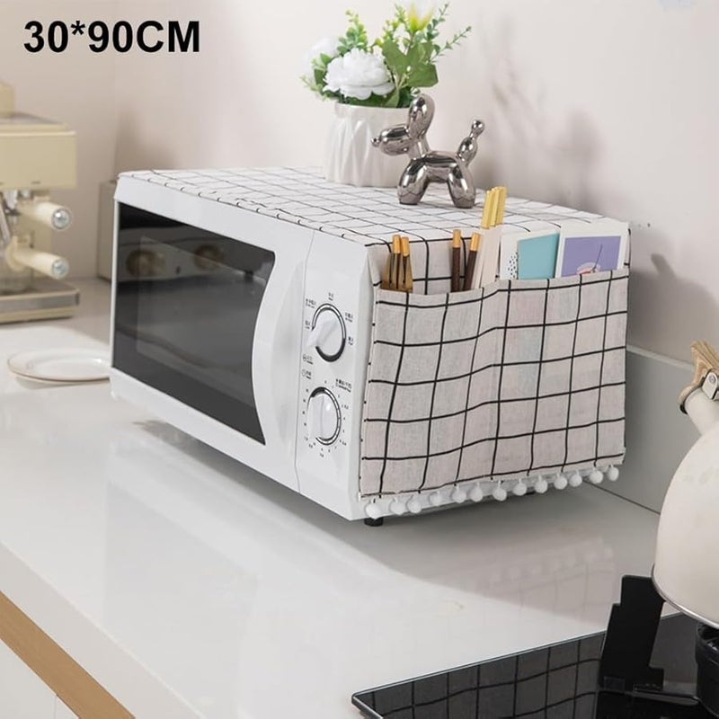 Microwave Oven Cover With Side Storage Bags Water Resistant Polyester Cotton 30x90cm White - Image 3