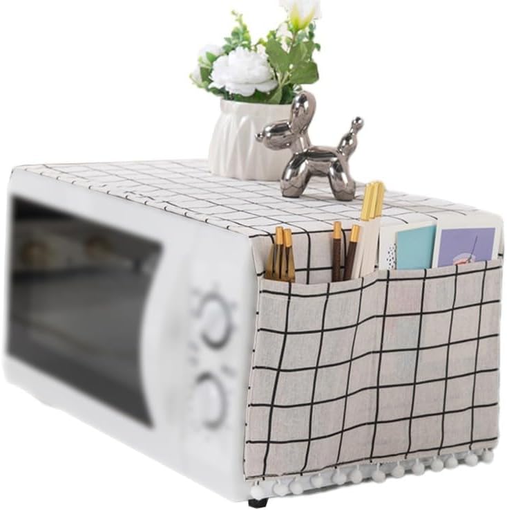 Microwave Oven Cover With Side Storage Bags Water Resistant Polyester Cotton 30x90cm White - Image 1