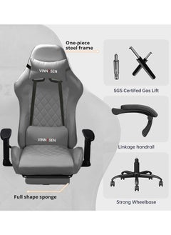 VINNYSEN Gaming Chair Computer Chair with Footrest Racing Ergonomic Chair Leather Reclining Video Game Chair Lifting Armrest High Back Gamer Chair with Headrest and Lumbar Support  - Image 5