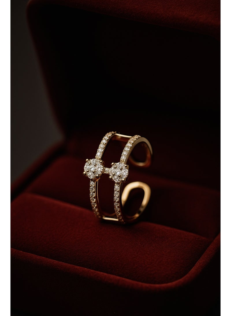 3Diamonds Gold Plated Open H Ring – Geometric Design with Full Zircon Embellishment - Image 2