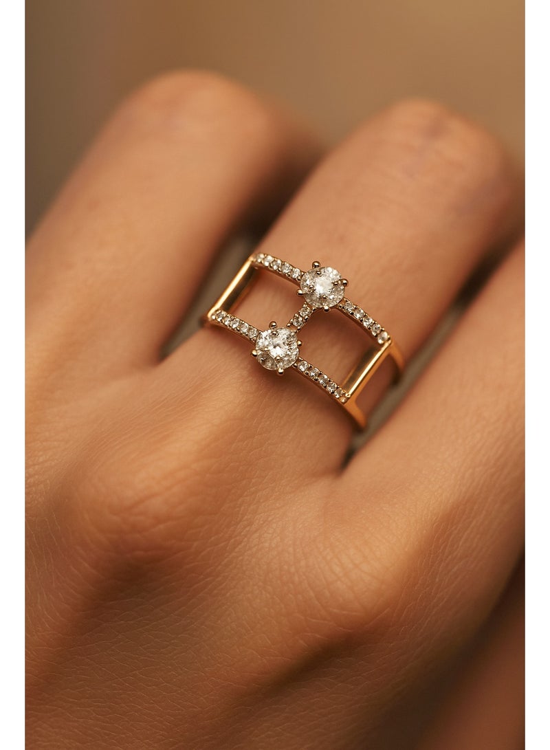 3Diamonds Gold Plated Open H Ring – Geometric Design with Full Zircon Embellishment - Image 4