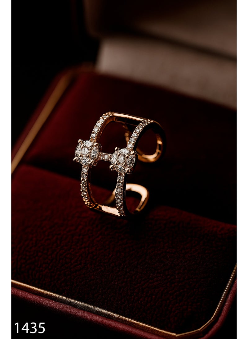 3Diamonds Gold Plated Open H Ring – Geometric Design with Full Zircon Embellishment - Image 1