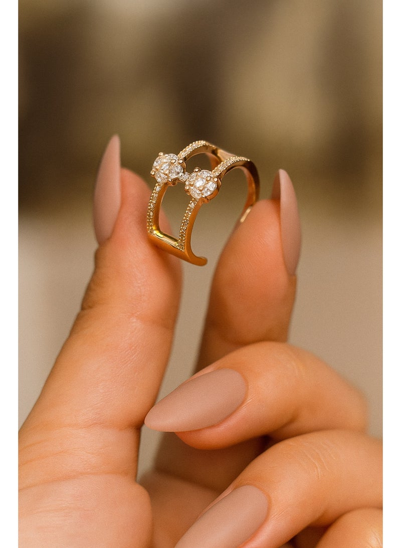 3Diamonds Gold Plated Open H Ring – Geometric Design with Full Zircon Embellishment - Image 3