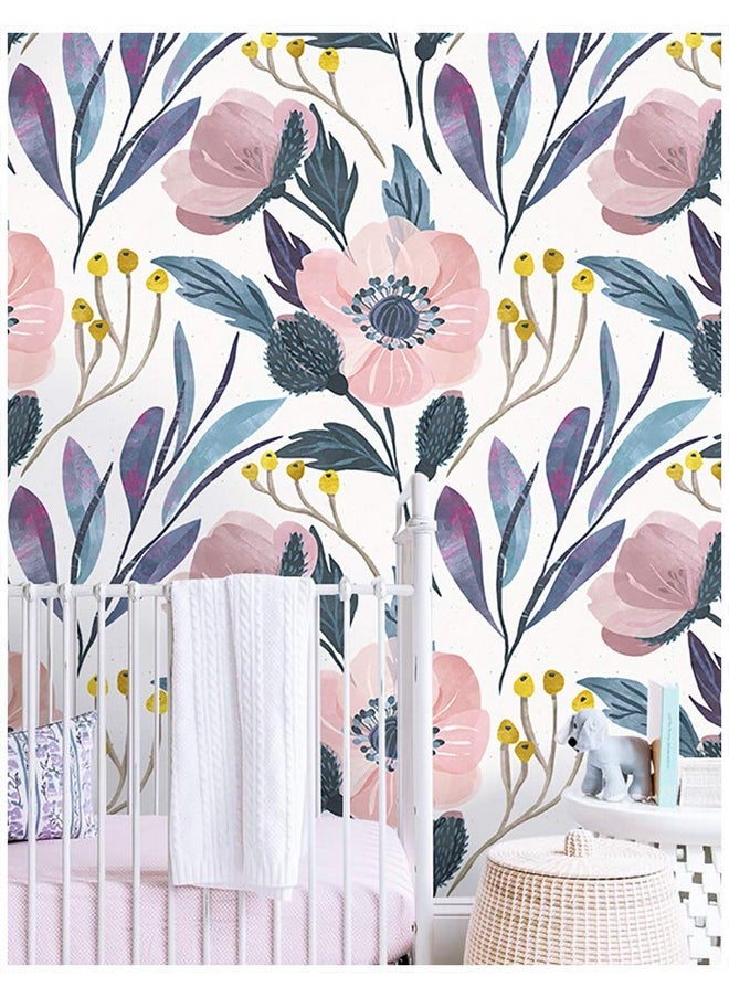 HAOKHOME HAOKHOME 93019 Floral Peel and Stick Wallpaper Removable Pink/Blue/Yellow Vinyl Self Adhesive Shelf Liner 17.7in x 9.8ft  - Image 1