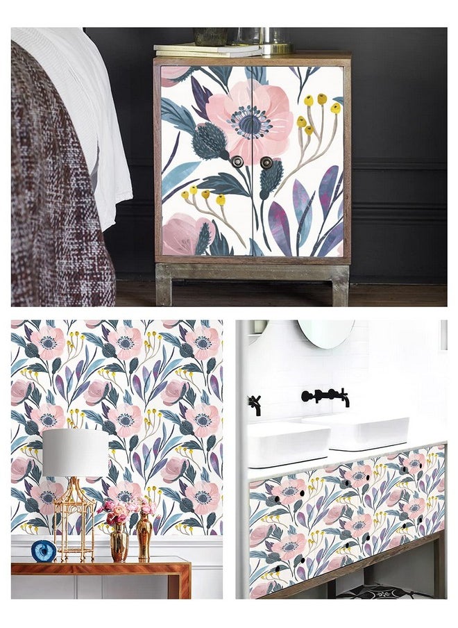 HAOKHOME HAOKHOME 93019 Floral Peel and Stick Wallpaper Removable Pink/Blue/Yellow Vinyl Self Adhesive Shelf Liner 17.7in x 9.8ft  - Image 2