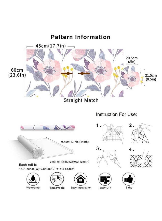HAOKHOME HAOKHOME 93019 Floral Peel and Stick Wallpaper Removable Pink/Blue/Yellow Vinyl Self Adhesive Shelf Liner 17.7in x 9.8ft  - Image 4